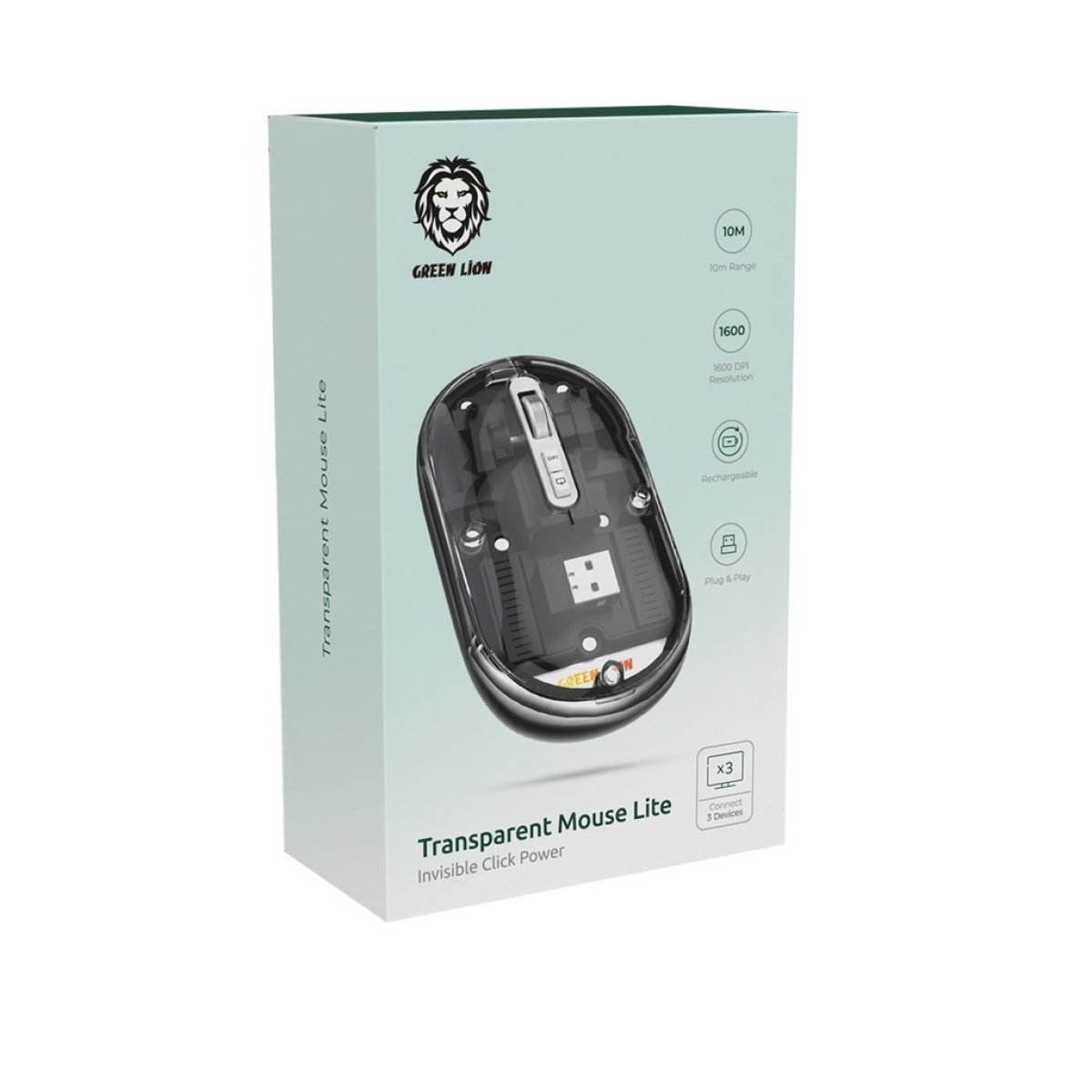 GREEN LION TRANSPARENT MOUSE LITE - GREY - Image 1