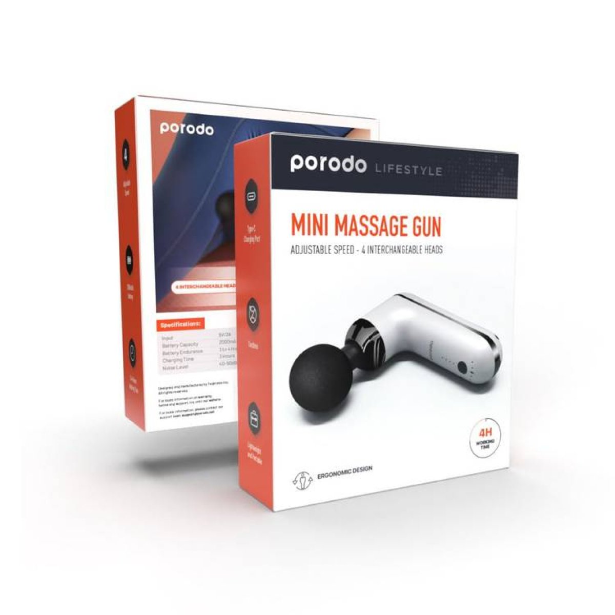 LIFESTYLE MINI MASSAGER GUN WITH 4 HEAD - WHITE - Image 1