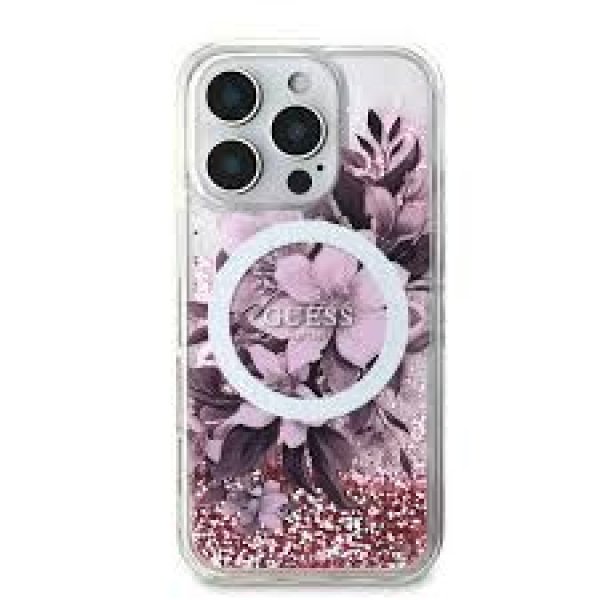 LIQUID GLITTER MAGSAFE CASE W FLOWER BEIGE