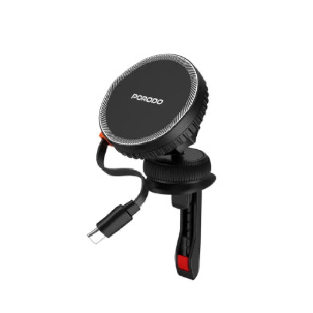 PORODO 15W RETRACTABLE WIRELESS CAR CHARGER WITH USB-C CABLE BLACK - Image 1
