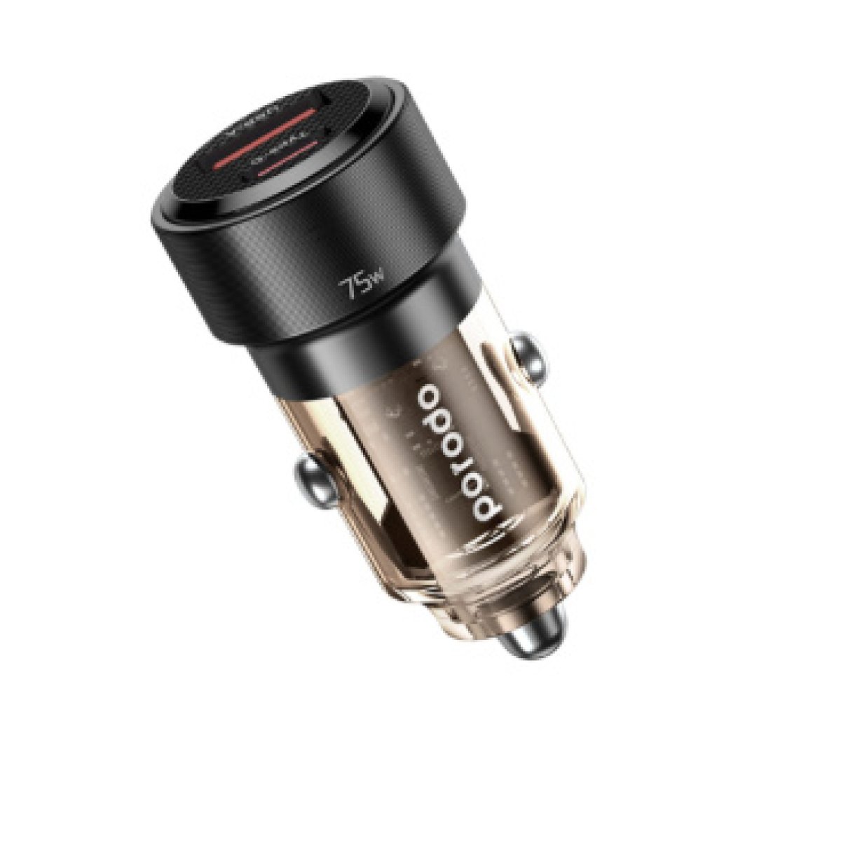 PORODO 75W TRANSPARENT DUAL PORT CAR CHARGER BLACK - Image 1