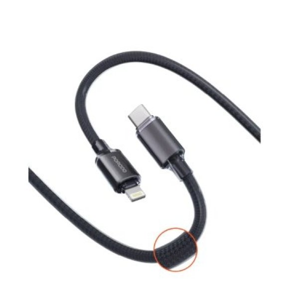 PORODO USB C TO LIGHTNING BRAIDED CABLE BLACK