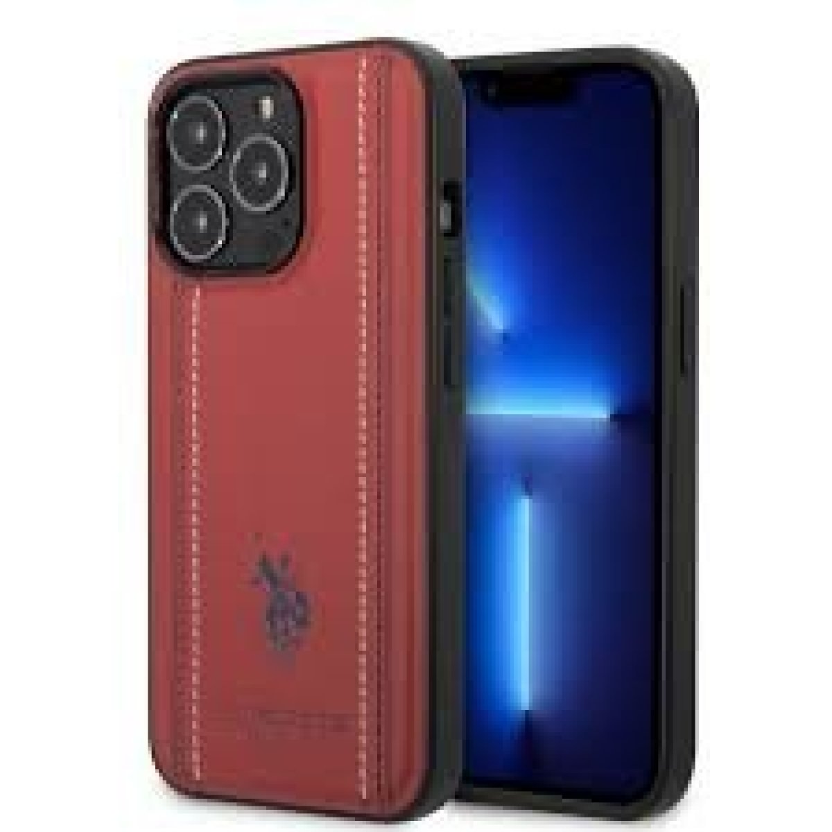RED LEATHER W STITCHED LINES - Image 1