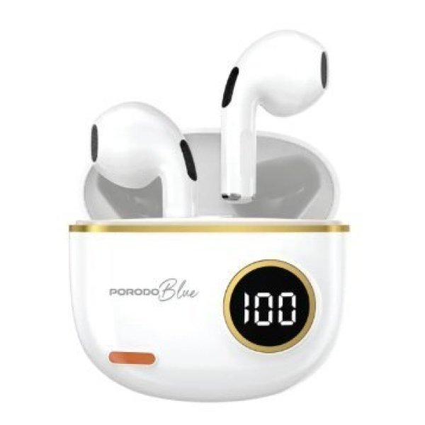 PORODO BLUE TWS EARPHONE WITH DIGITAL BATTERY DISPLAI - WHITE
