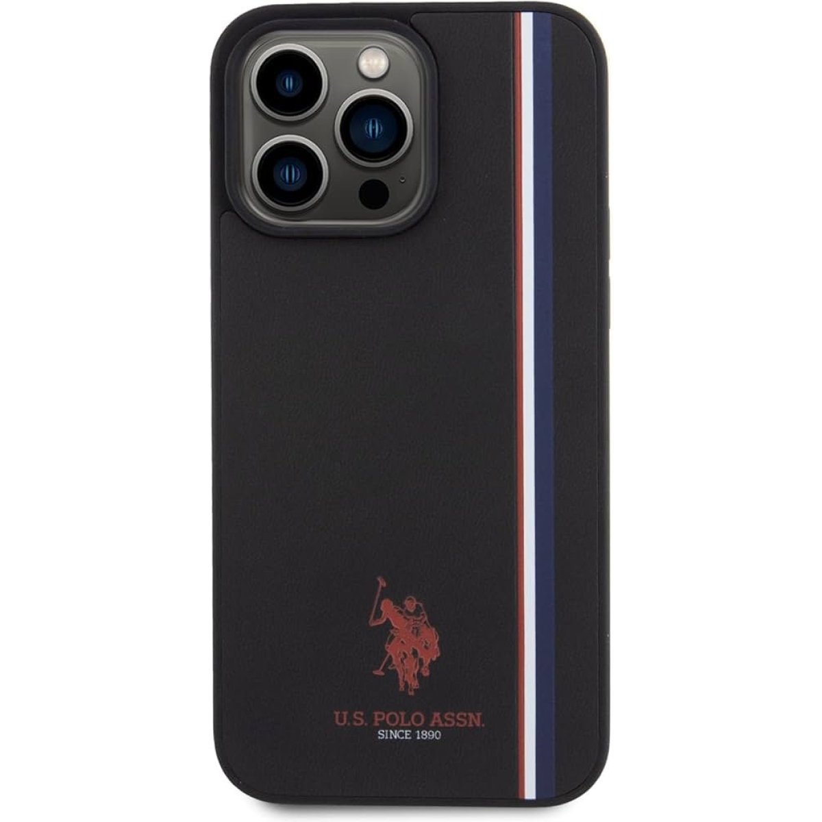 LEATHER BLACK VERTICLE TRICOLOR LINE RED LOGO - Image 1