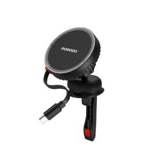 0.4207620020175878946023330-1-1.jpg PORODO 15W RETRACTABLE WIRELESS CAR CHARGER WITH USB-C CABLE BLACK - Image 1