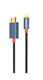 0.5440340020175878932123324-1-1.jpg PORODO ALUMINIUM WOVEN CABLE LIGHTNING TO HDMI 2M BLACK - Image 1