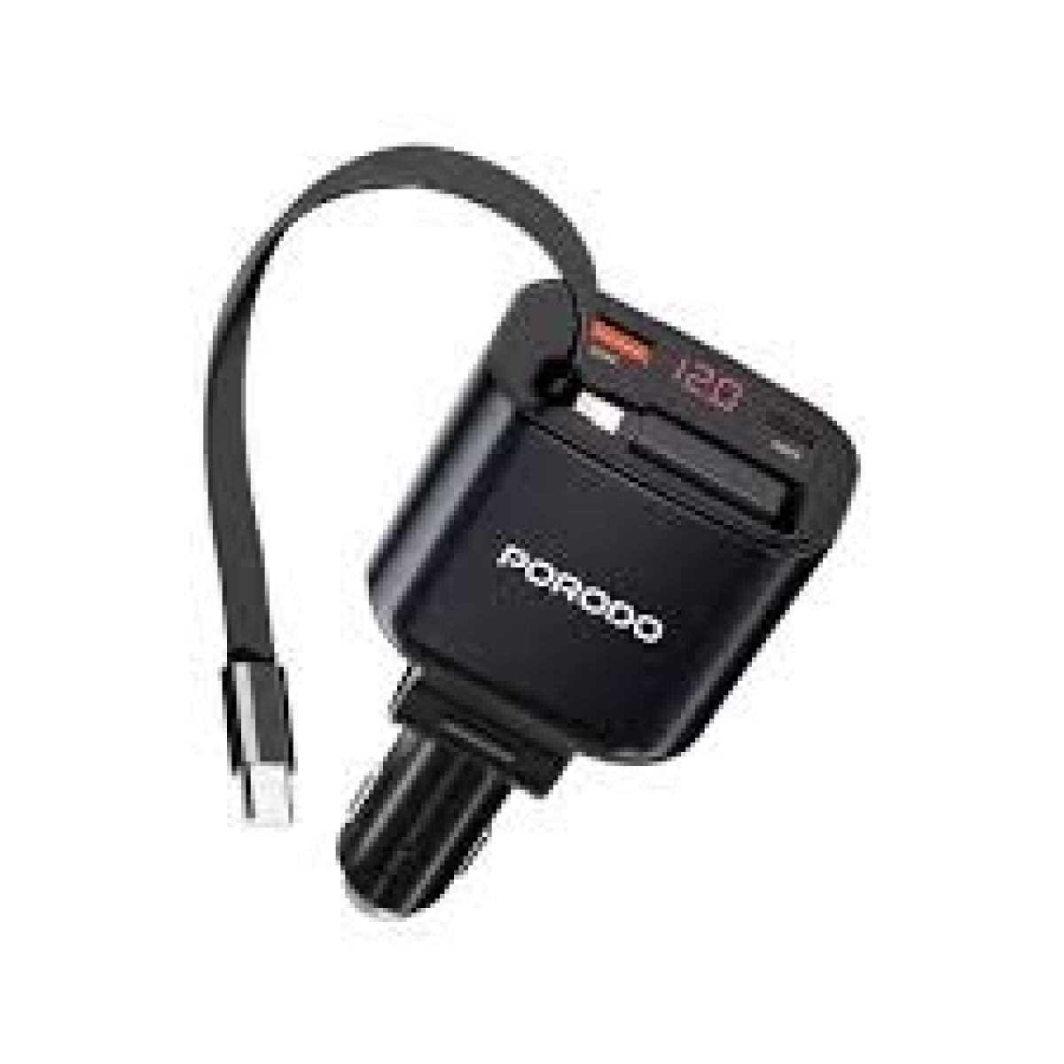 CAR CHARGER RETRACT TYPE C - BLACK - Image 1