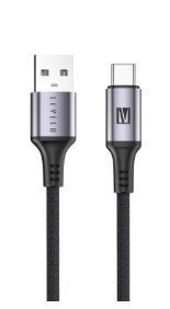 0.9746360020175871335023342-1-1.jpg LEVELO OTTO USB A TO C 18W LEATHER CABLE 1.2M BLACK - Image 1