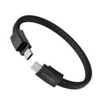 PORODO PU LEATHER USB BRACELET CABLE TYPE C TO LIGHTNING BLACK